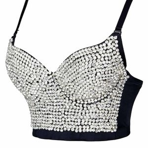 Women's Rhinestone Diamond Push up Bustier Crop Top Sexy Punk Corset Bra Black S